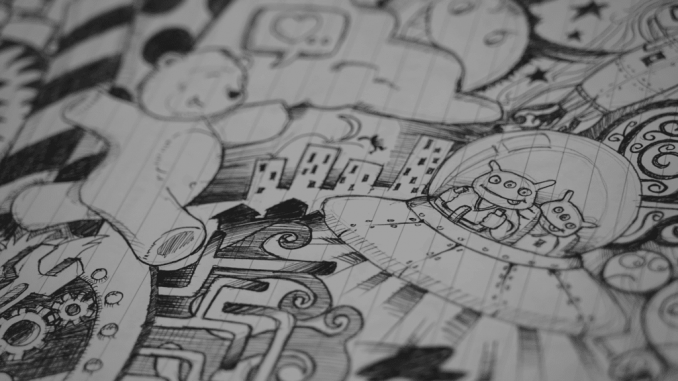 Canva - Gray and Black Alien Drawing